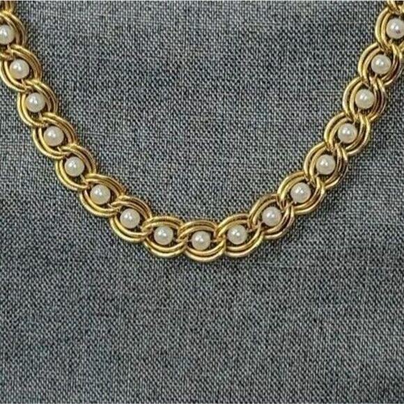 Vintage Caged Pearl Necklace Goldtone Double Open Link Appx 18.5" FAUX PEARL - Picture 3 of 9